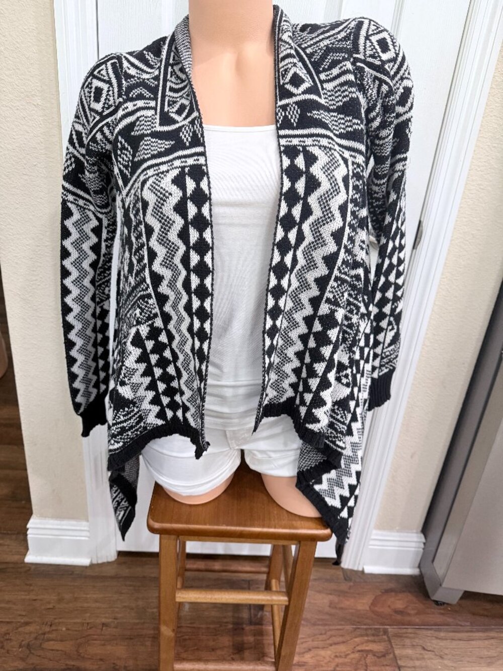 Mossimo Supply Co Small Black White Aztec Boho Waterfall Cardigan Sweater